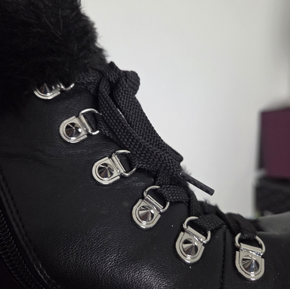 G By Guess Black Lace Up And Zip Stacked Heel Boots Studded Size 7.5 M - Picture 12 of 16